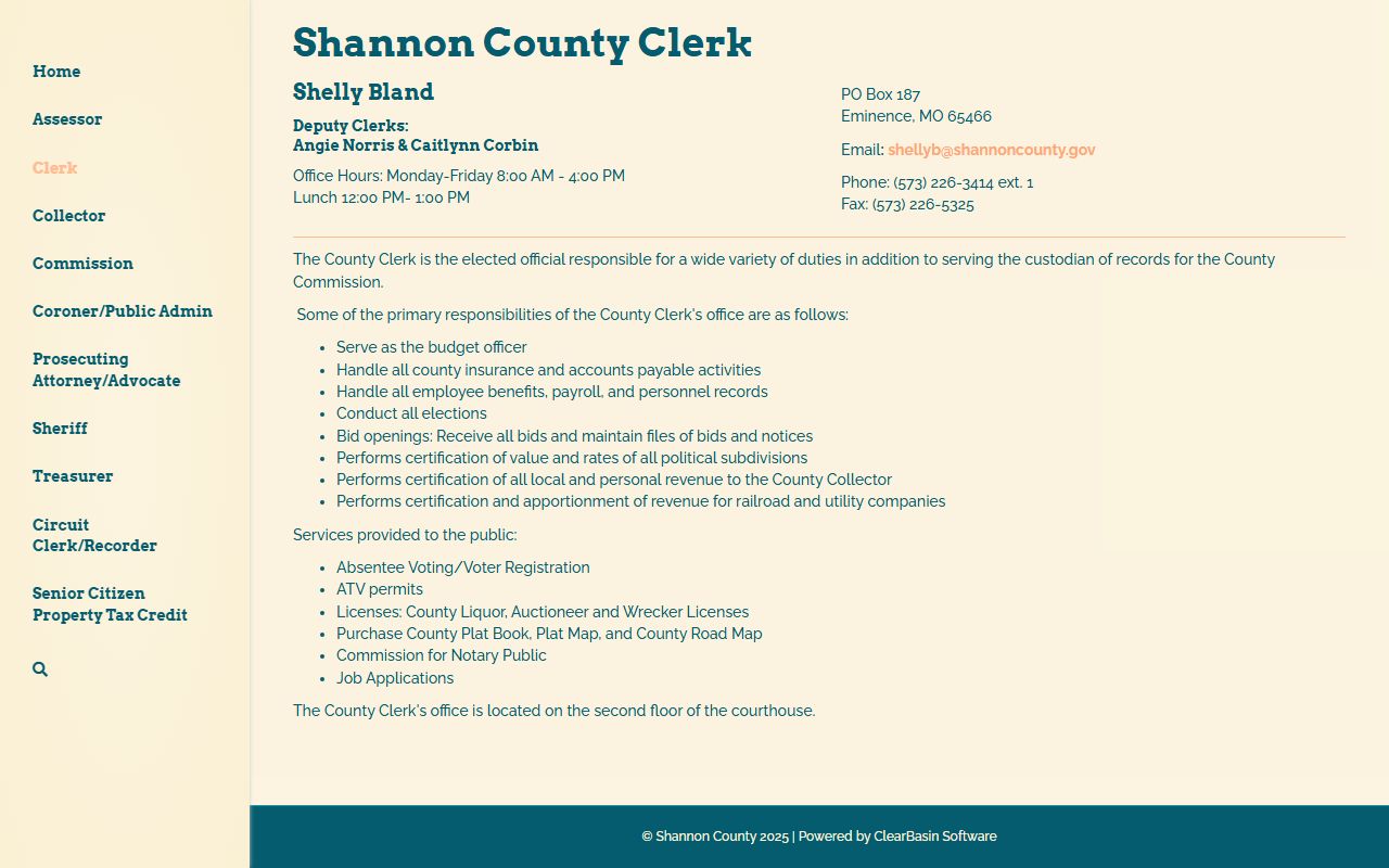 Shannon County Clerk administrative records office page