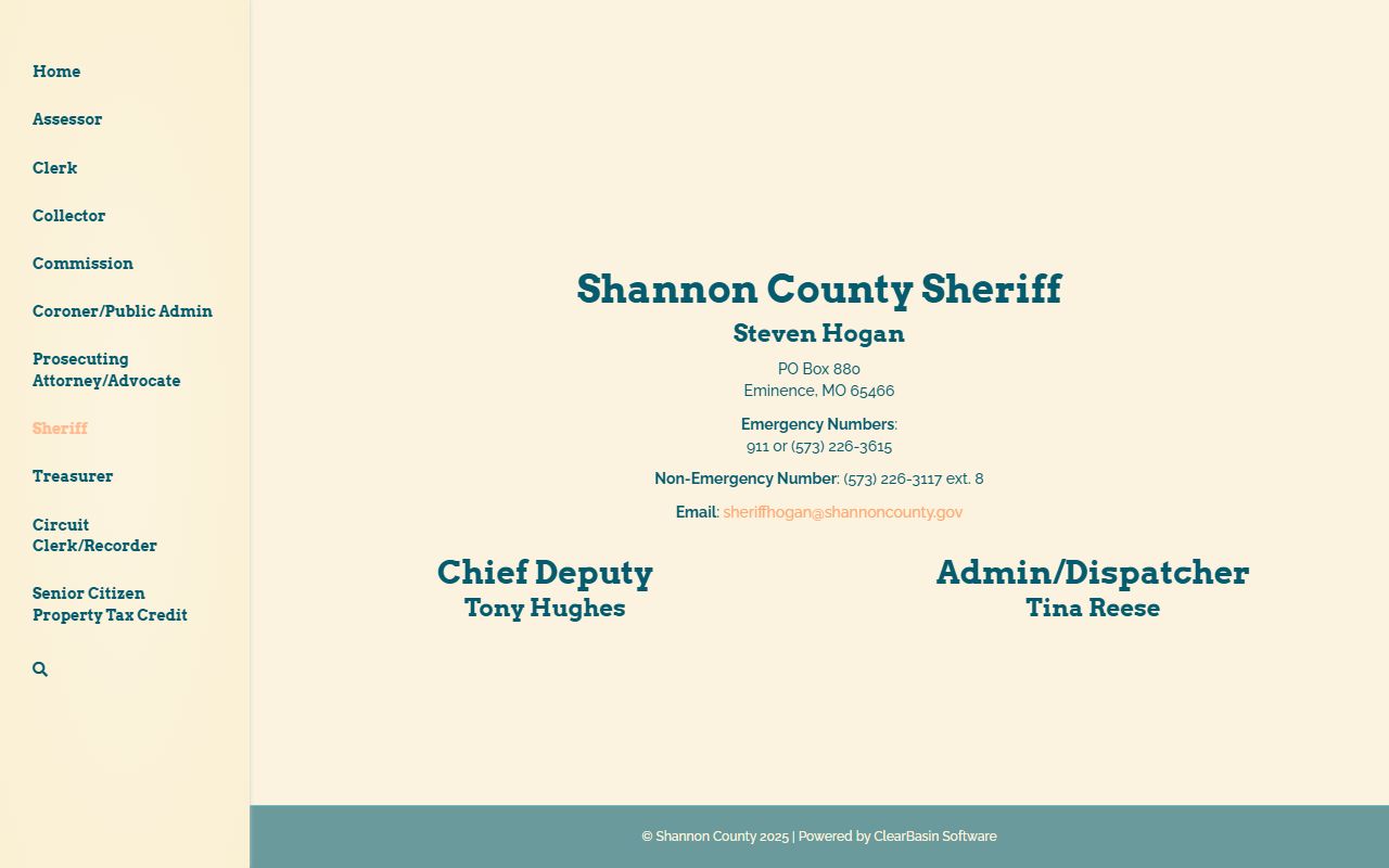Shannon County Sheriff page for Shannon County arrest records
