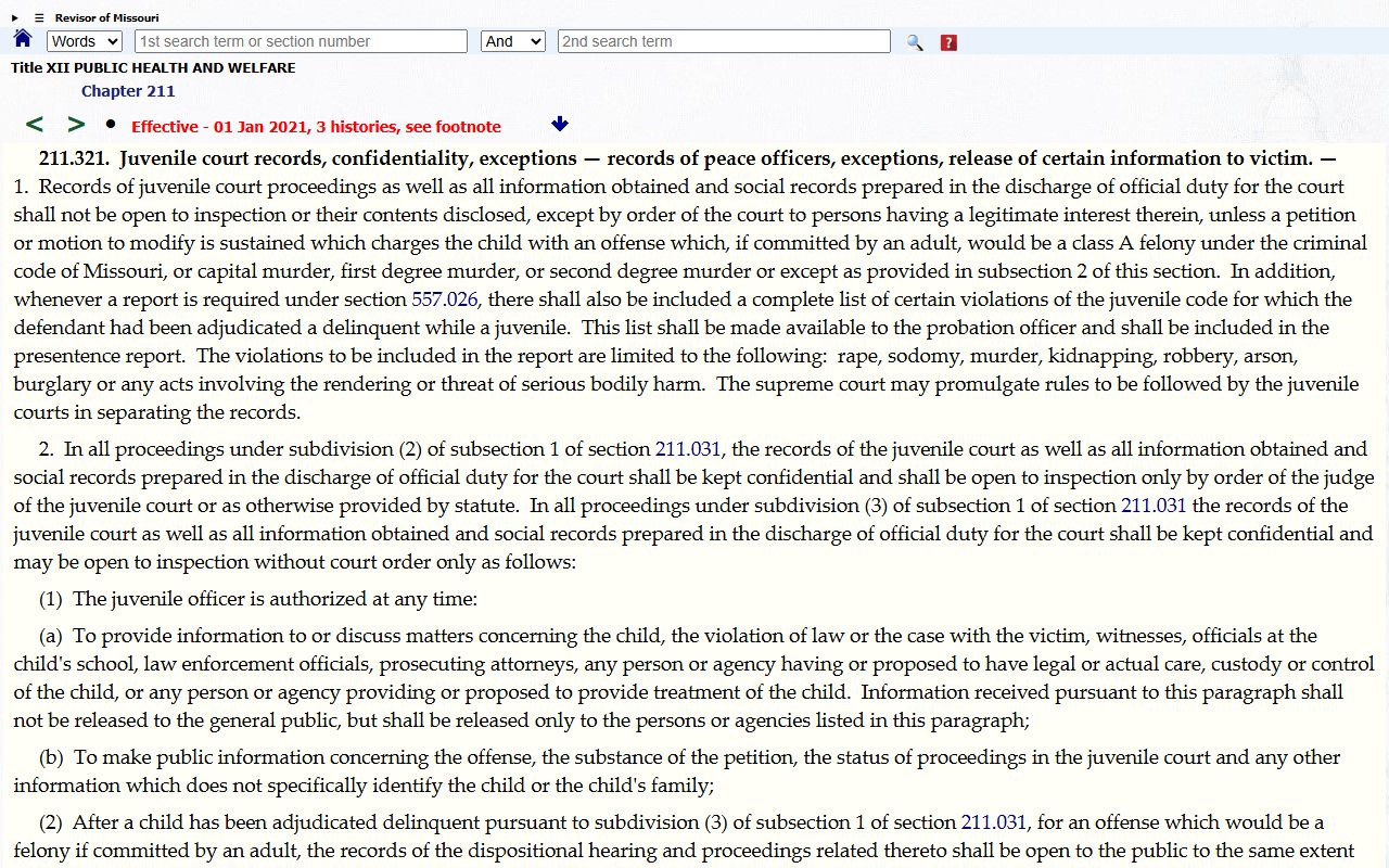 Missouri juvenile record confidentiality for Shannon County charge records
