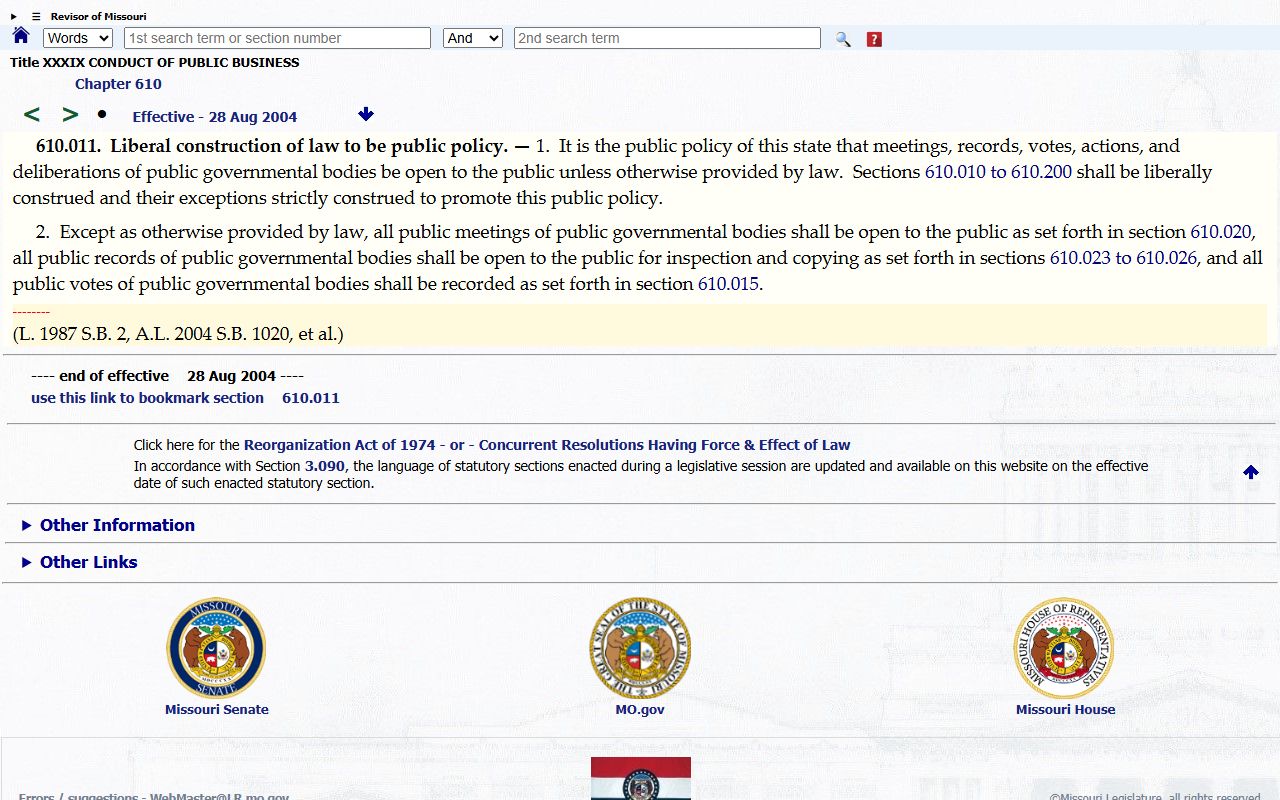 Missouri Sunshine Law policy for Shannon County court records