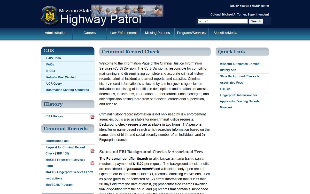 MSHP criminal record checks for Shannon County criminal court records