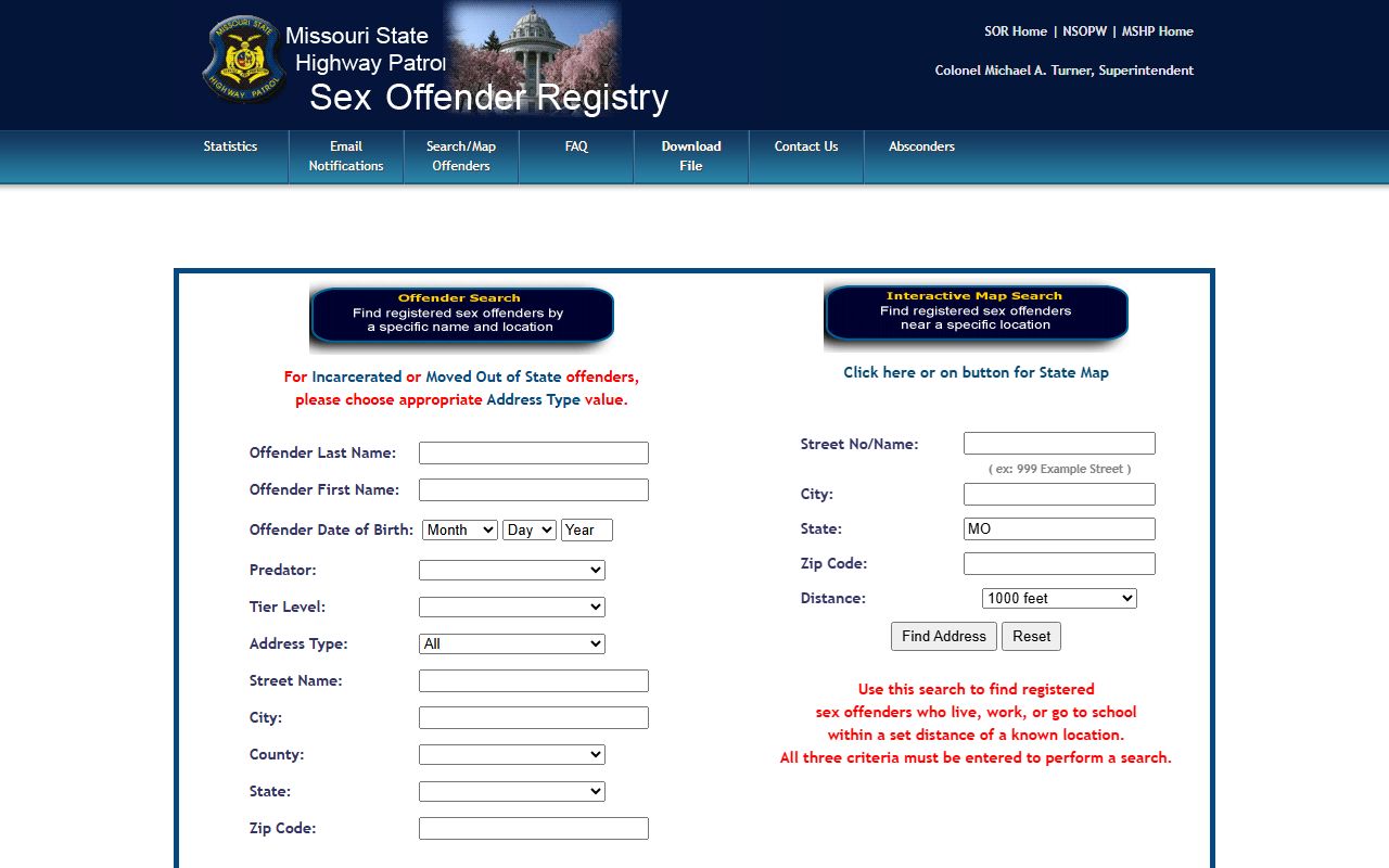 MSHP sex offender registry search for Shannon County criminal records