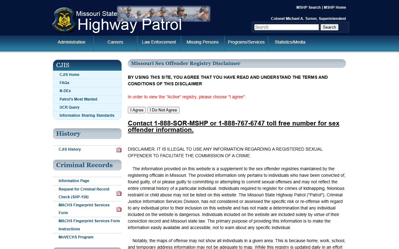 MSHP sex offender registry disclaimer for Shannon County criminal records