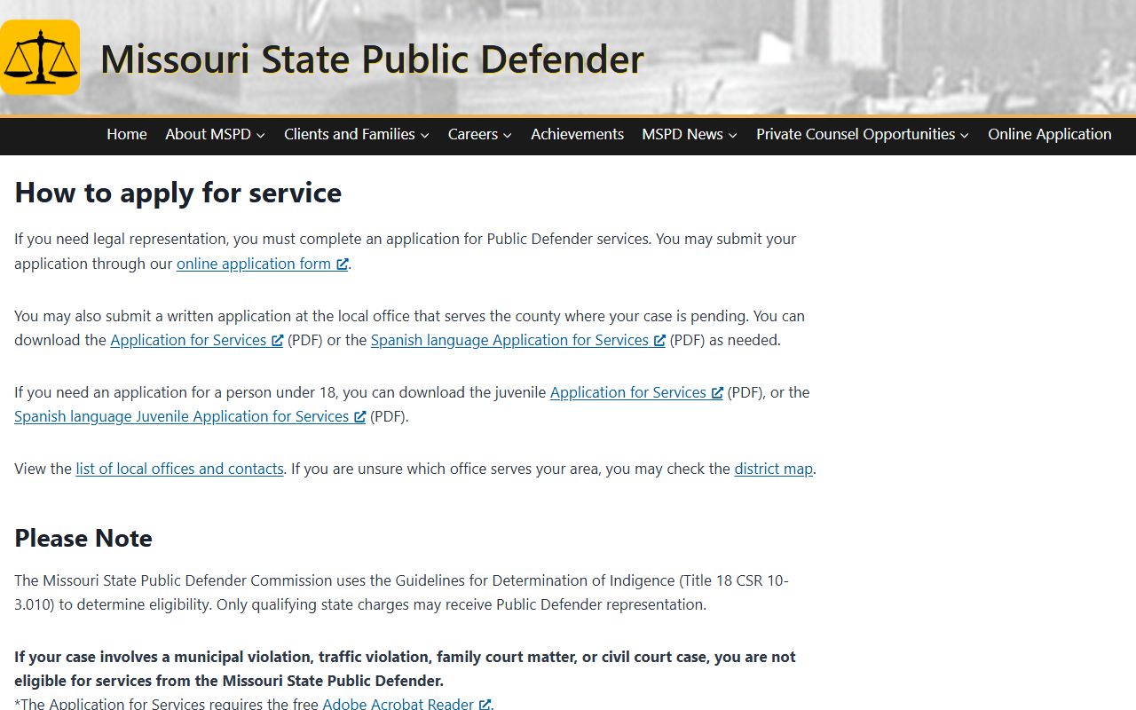 Public Defender application instructions for Shannon County criminal court records