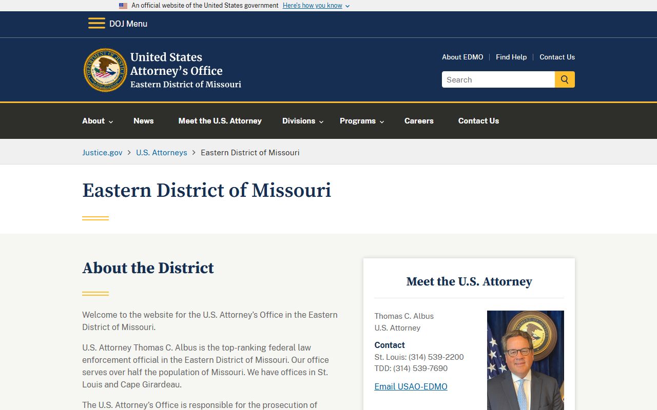 U.S. Attorney Eastern District of Missouri for Shannon County federal court records