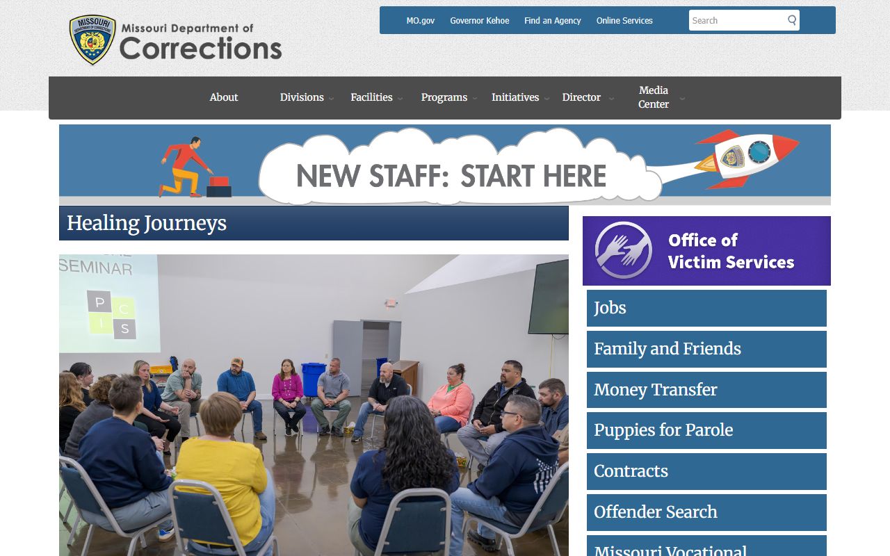 Missouri Department of Corrections homepage for Shannon County inmate records