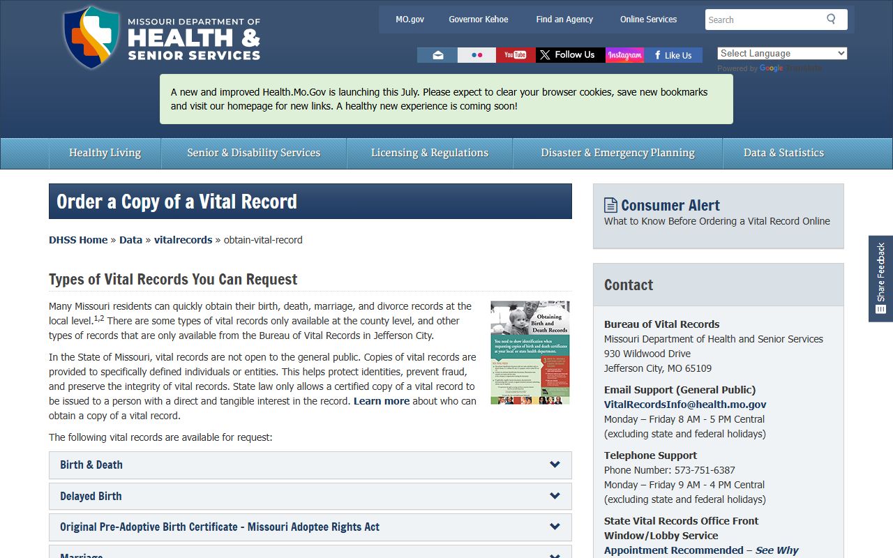 Shannon County marriage and divorce records Missouri vital-record request instructions